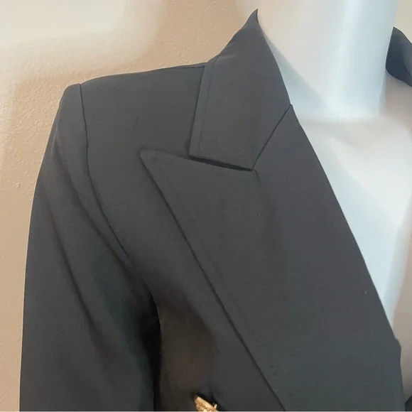 Black lapel collar women's blazer with metal buttons decor - Picture 9 of 11